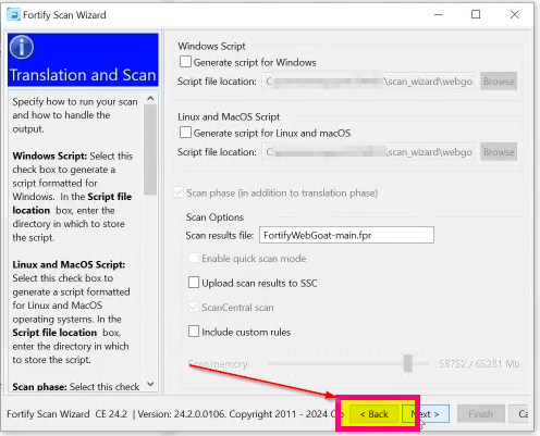 Fortify Scan Wizard remembered the previous option when generating the ...