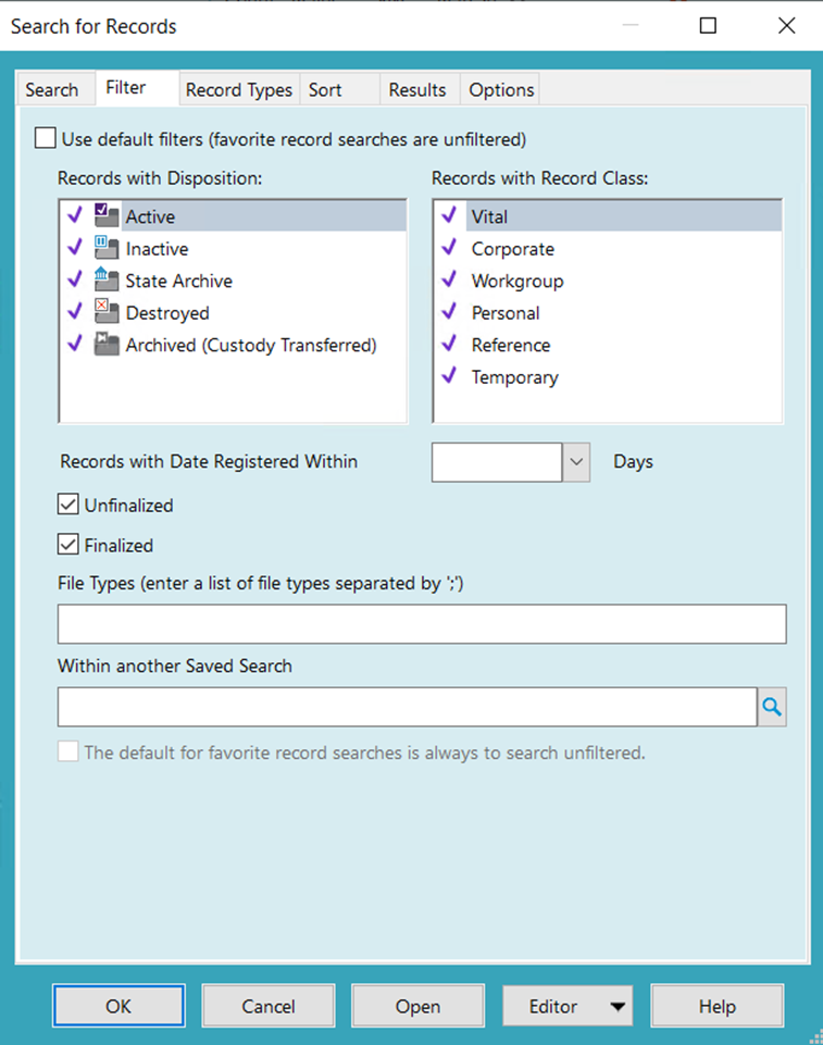 Using the Filter tab to reduce the number of records returned during a ...