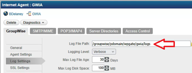 Where are the GroupWise log files located?