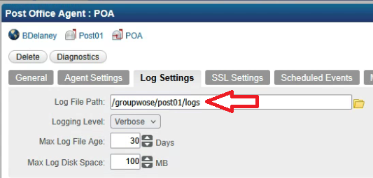 Where are the GroupWise log files located?