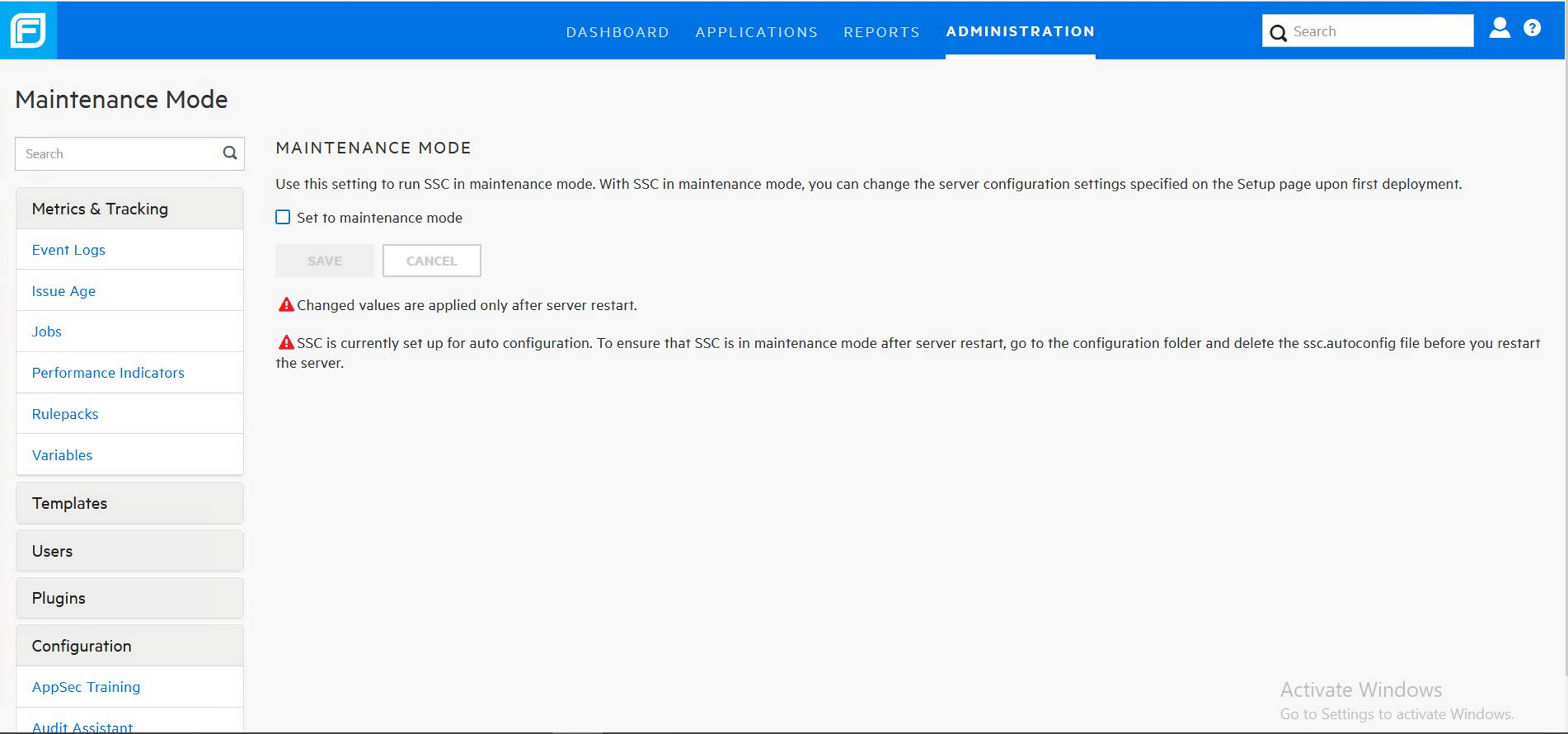 How to enable/disable Fortify SSC initialization (maintenance) mode