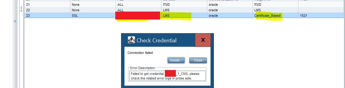 Failed to get credential _CMS, please check the related error logs in ...