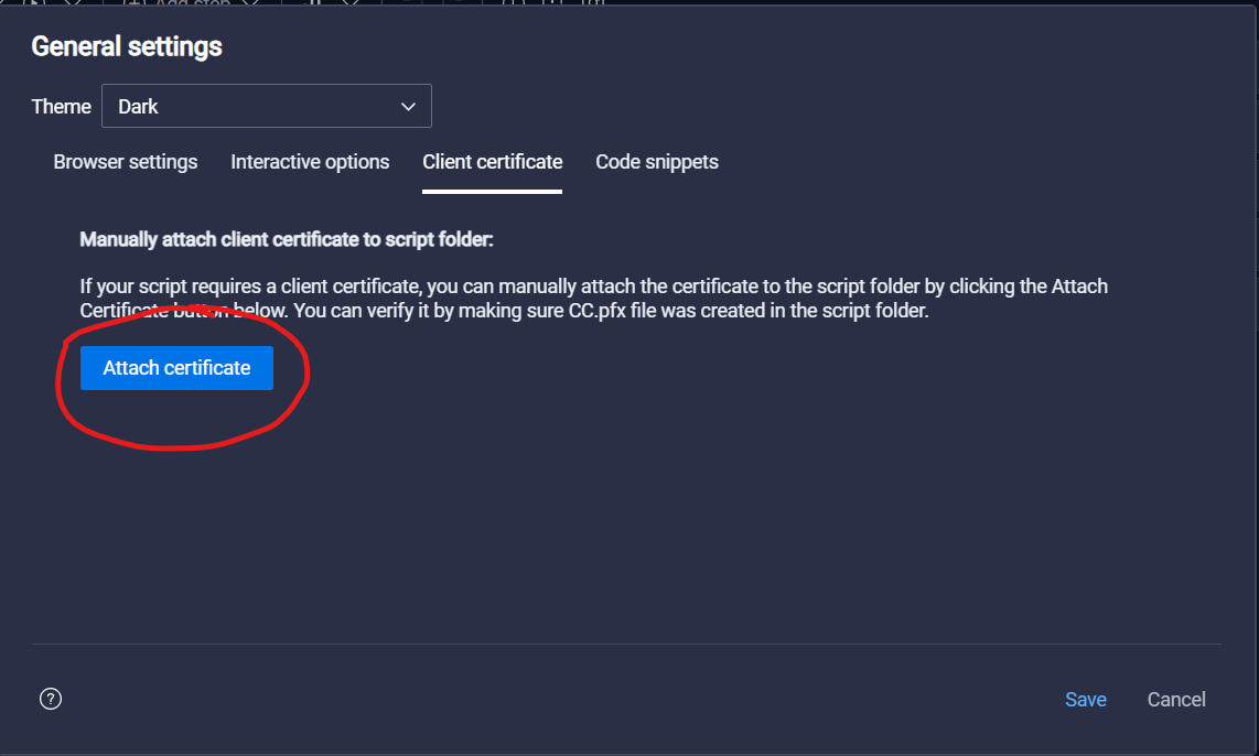 The attachment certificate button is unresponsive on the client ...
