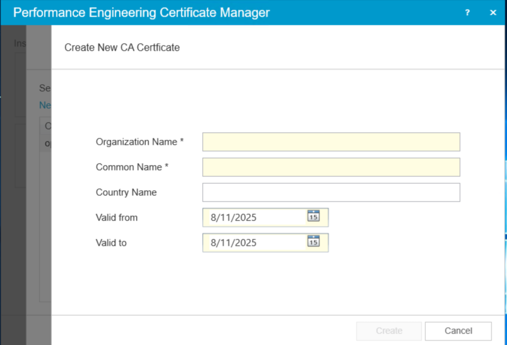 Create Certificate using Performance engineering Certificate Manager