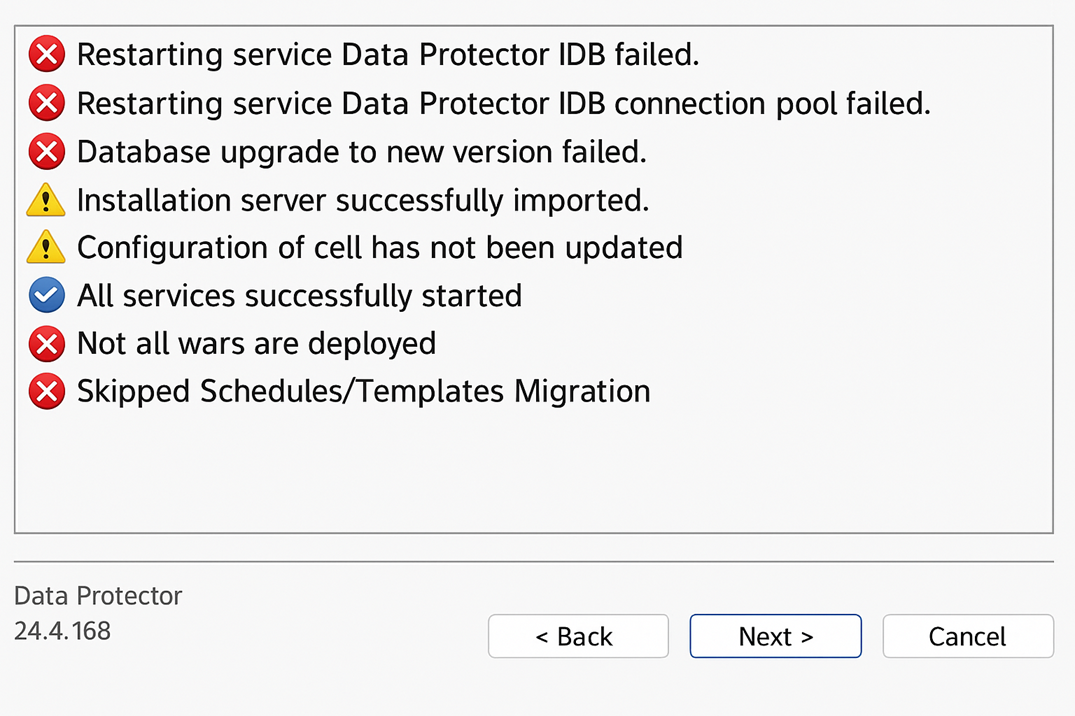 DP upgrade failed 11.01 to 24.4