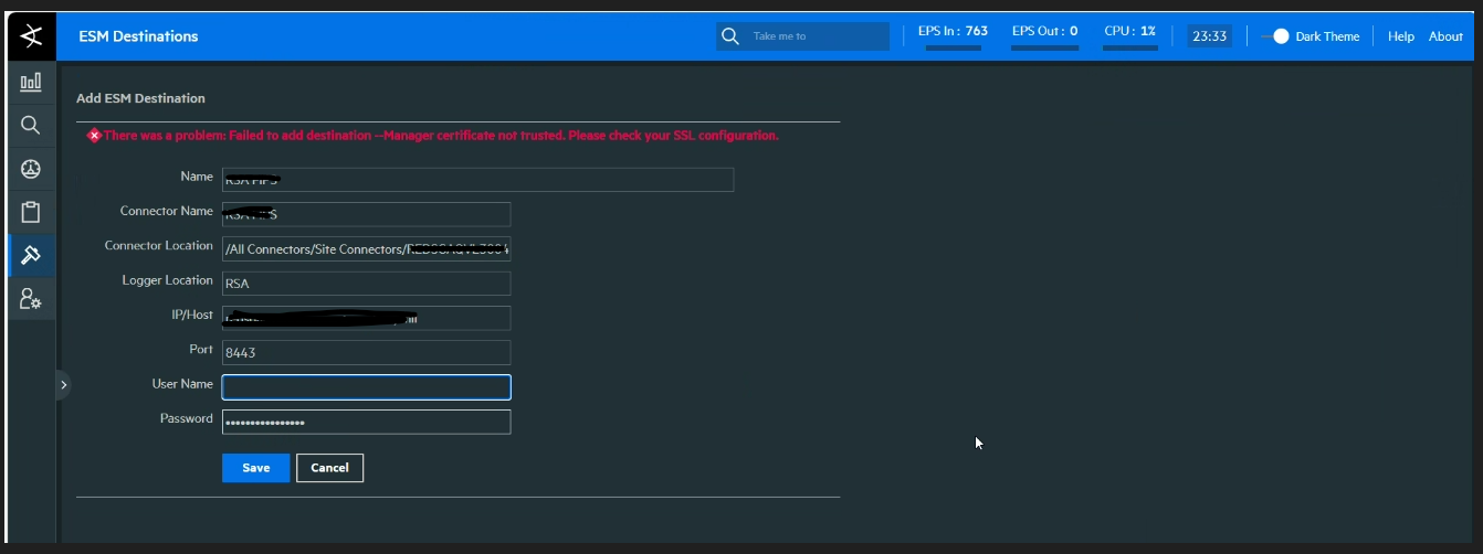 Unable to add ESM Destination after enabling FIPS