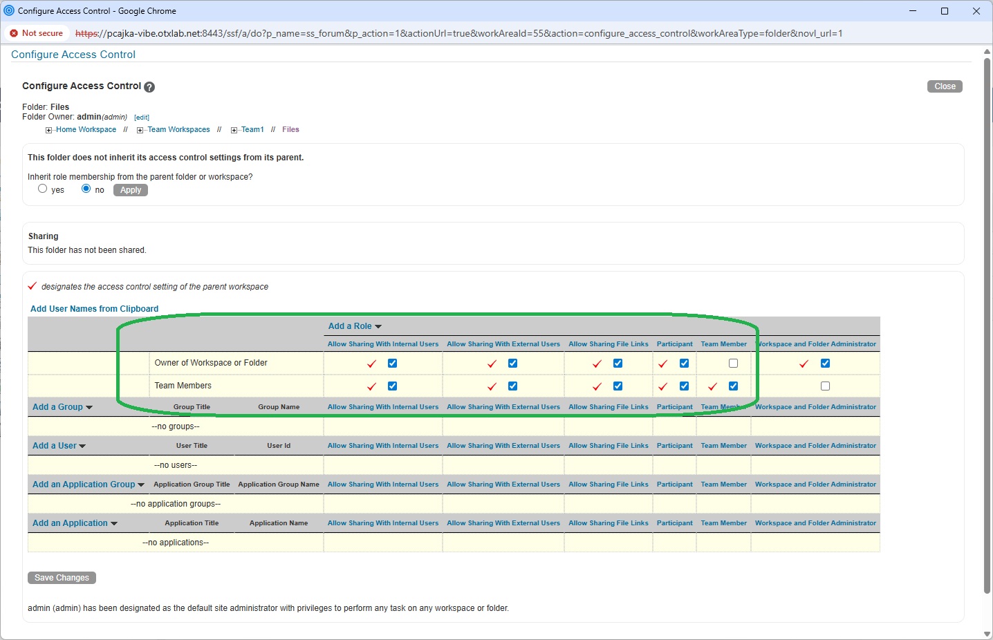 Team members are missing share right options on a team workspace items.