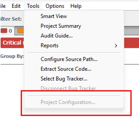 Audit Workbench - Project Configuration in Tools tab is grayed out