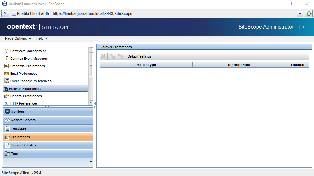 SiteScope - Failover configuration returns 