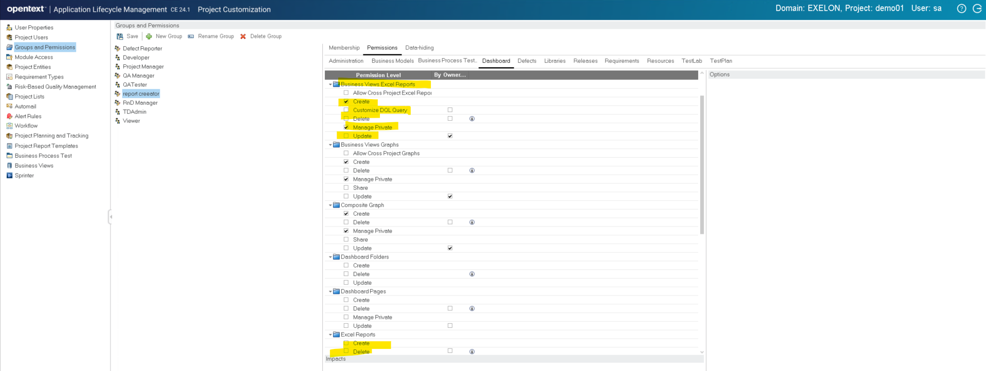 ALM QC Add Group and Permissions