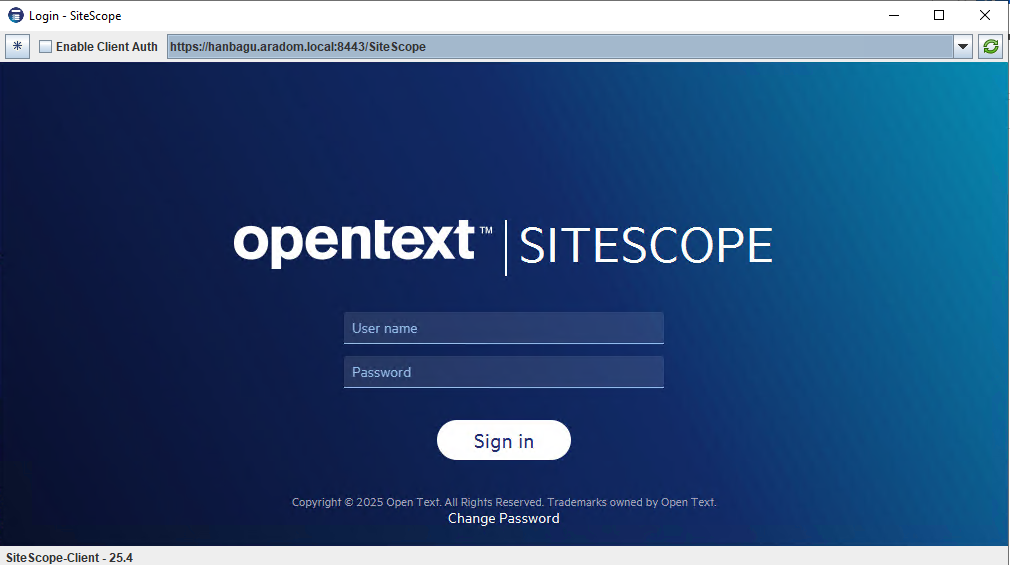 SiteScope - When connecting to the UI, the message 